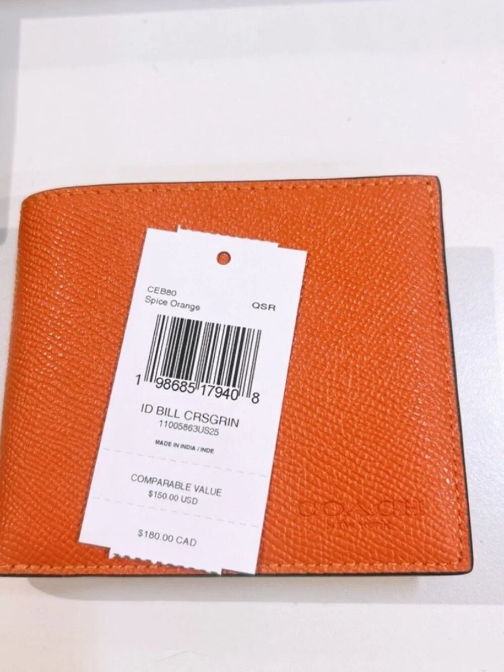 Coach Id Billfold Wallet CEB80 Spice Orange